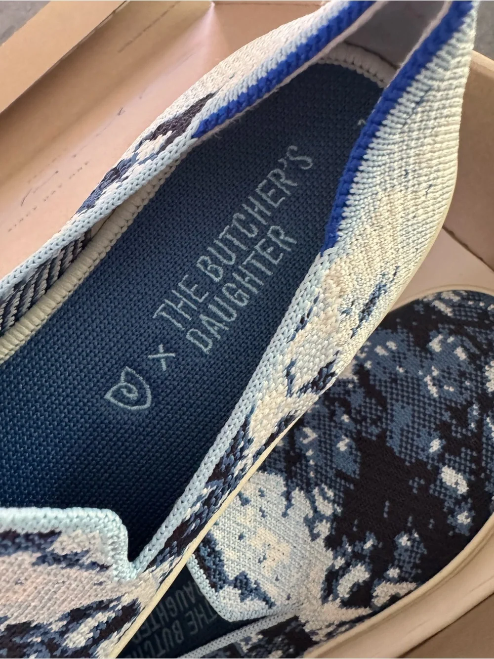 Rothy's womens Slip-On Knit Loafers in Blue and White Pattern